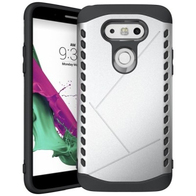 Sustiprintos apsaugos LG G5 H850 sidabrinis kieto silikono (TPU) ir plastiko dėklas / Priedai.lt