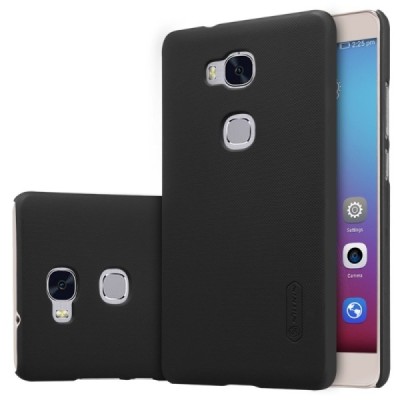 Huawei Honor 5X Nillkin Frosted Shield juodas plastikinis dėklas + apsauginė ekrano plėvelė / Priedai.lt