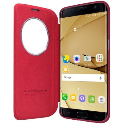 Prabangus „Nillkin“ Qin serijos raudonas odinis atverčiamas Samsung Galaxy S7 Edge (G935) dėklas / Priedai.lt