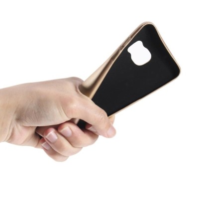 Samsung Galaxy S7 Edge (G935) „Rock“ Slim Leather auksinis odinis dėklas - nugarėlė / Priedai.lt
