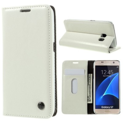 Samsung Galaxy S7 (G930) „CaseMe“ solidus atverčiamas baltas odinis dėklas - knygutė / Priedai.lt