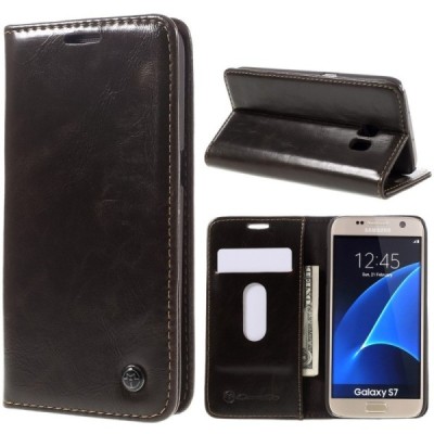 Samsung Galaxy S7 (G930) „CaseMe“ solidus atverčiamas rudas odinis dėklas - knygutė / Priedai.lt