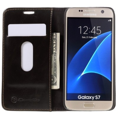 Samsung Galaxy S7 (G930) „CaseMe“ solidus atverčiamas rudas odinis dėklas - knygutė / Priedai.lt