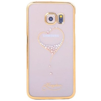 Samsung Galaxy S6 Edge (G925) Kingxbar Crystal Love Swarovski plastikinis skaidrus permatomas auksinis dėklas su kristalais / Pr