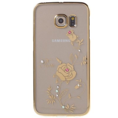 Samsung Galaxy S6 Edge (G925) Kingxbar Crystal Icon Pro Rose Swarovski plastikinis skaidrus permatomas auksinis dėklas su krista
