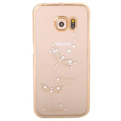 Samsung Galaxy S6 Edge (G925) Kingxbar Crystal Icon Pro Dragonfly Swarovski plastikinis skaidrus permatomas auksinis dėklas su k