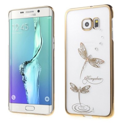Samsung Galaxy S6 Edge+ (G928) Kingxbar Crystal Icon Pro Dragonfly Swarovski plastikinis skaidrus permatomas auksinis dėklas su 
