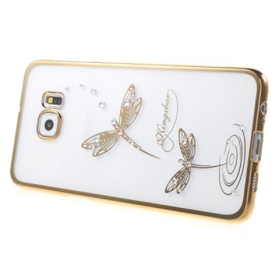 Samsung Galaxy S6 Edge+ (G928) Kingxbar Crystal Icon Pro Dragonfly Swarovski plastikinis skaidrus permatomas auksinis dėklas su 