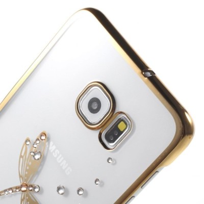 Samsung Galaxy S6 Edge+ (G928) Kingxbar Crystal Icon Pro Dragonfly Swarovski plastikinis skaidrus permatomas auksinis dėklas su 