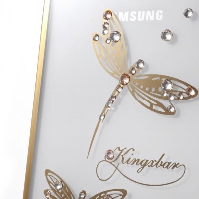 Samsung Galaxy S6 Edge+ (G928) Kingxbar Crystal Icon Pro Dragonfly Swarovski plastikinis skaidrus permatomas auksinis dėklas su 