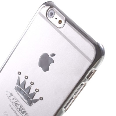 Apple iPhone 6 (6s) X-Fitted Crystal Icon Pro Crown Swarovski plastikinis skaidrus permatomas sidabrinis dėklas su kristalais / 