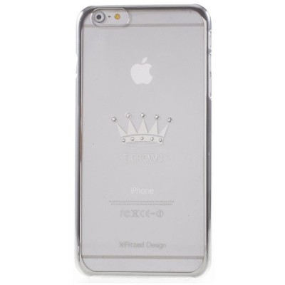 Apple iPhone 6 Plus (6s Plus) X-Fitted Crystal Icon Pro Crown Swarovski plastikinis skaidrus permatomas sidabrinis dėklas su kri