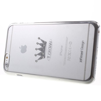 Apple iPhone 6 Plus (6s Plus) X-Fitted Crystal Icon Pro Crown Swarovski plastikinis skaidrus permatomas sidabrinis dėklas su kri