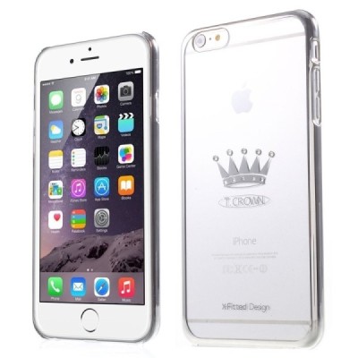 Apple iPhone 6 Plus (6s Plus) X-Fitted Crystal Icon Pro Crown Swarovski plastikinis skaidrus permatomas sidabrinis dėklas su kri