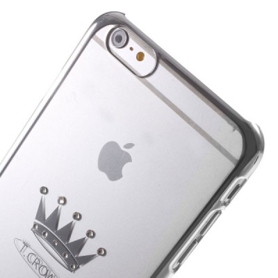 Apple iPhone 6 Plus (6s Plus) X-Fitted Crystal Icon Pro Crown Swarovski plastikinis skaidrus permatomas sidabrinis dėklas su kri