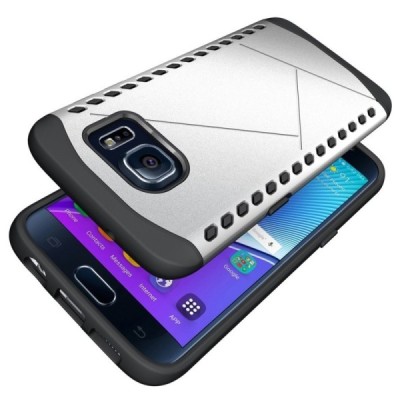 Sustiprintos apsaugos Samsung Galaxy S7 edge G935 sidabrinis kieto silikono (TPU) ir plastiko dėklas / Priedai.lt