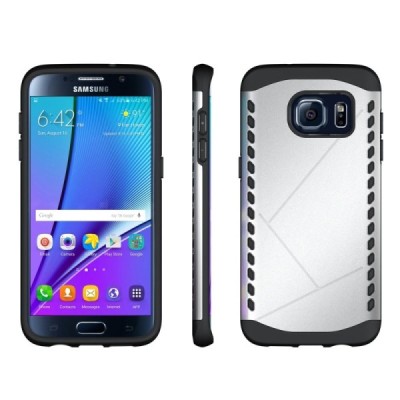 Sustiprintos apsaugos Samsung Galaxy S7 edge G935 sidabrinis kieto silikono (TPU) ir plastiko dėklas / Priedai.lt