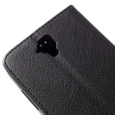 Huawei Y5 atverčiamas juodas odinis Litchi dėklas - piniginė / Priedai.lt
