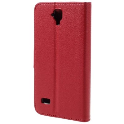 Huawei Y5 atverčiamas raudonas odinis Litchi dėklas - piniginė / Priedai.lt