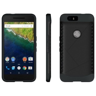 Sustiprintos apsaugos Samsung Huawei Nexus 6P juodas kieto silikono (TPU) ir plastiko dėklas / Priedai.lt