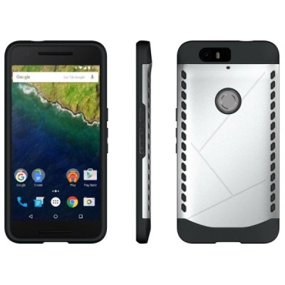 Sustiprintos apsaugos Samsung Huawei Nexus 6P sidabrinis kieto silikono (TPU) ir plastiko dėklas / Priedai.lt