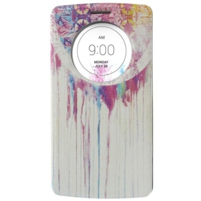 Atverčiamas LG G3 spalvotas dėklas su langeliu - baltas / Priedai.lt