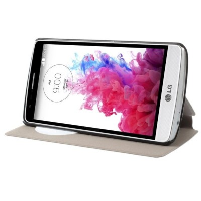 Atverčiamas LG G3 spalvotas dėklas su langeliu - baltas / Priedai.lt