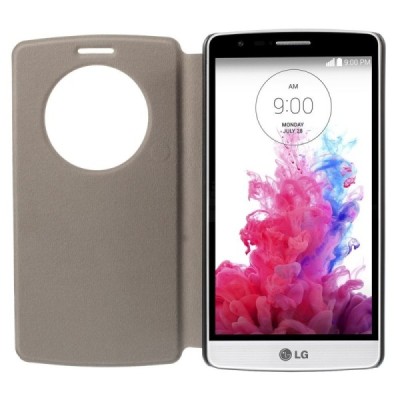 Atverčiamas LG G3 spalvotas dėklas su langeliu - baltas / Priedai.lt