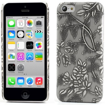 Pilkas gėlėtas plastikinis Apple iPhone 5C dėklas (dėkliukas) / Priedai.lt