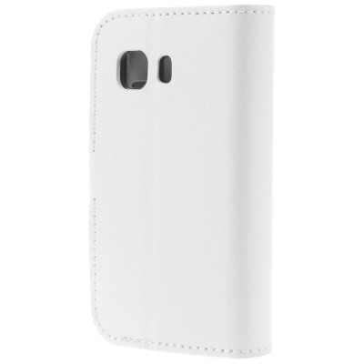 Samsung Galaxy Young 2 (G130) atverčiamas baltas odinis dėklas - piniginė / Priedai.lt
