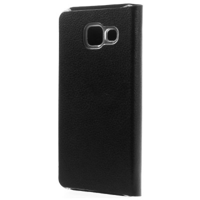 Samsung Galaxy A3 (2016) A310 juodas odinis atverčiamas Smart Wallet dėklas - piniginė / Priedai.lt