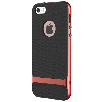 „Rock“ Royce sustiprintos apsaugos Apple iPhone 5 (5s,SE) juodas raudonais apvadais kieto silikono (TPU) ir plastiko dėklas / Pr