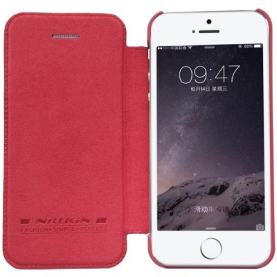 Prabangus „Nillkin“ Qin serijos raudonas odinis atverčiamas Apple iPhone 5 (5s, SE) dėklas / Priedai.lt