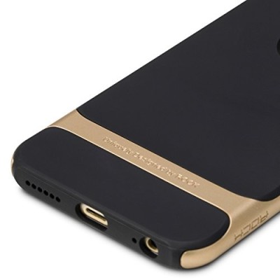 „Rock“ Royce sustiprintos apsaugos Apple iPhone 6 (6s) juodas aukso spalvos apvadais kieto silikono (TPU) ir plastiko dėklas / P