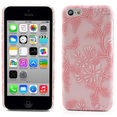 Rožinis gėlėtas plastikinis Apple iPhone 5C dėklas (dėkliukas) / Priedai.lt