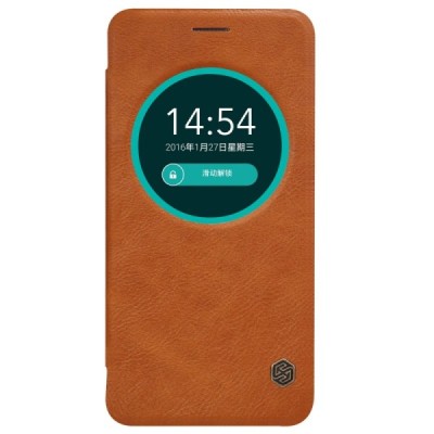 Prabangus „Nillkin“ Qin serijos rudas odinis atverčiamas Asus Zenfone Max (ZC550KL) dėklas - knygutė / Priedai.lt