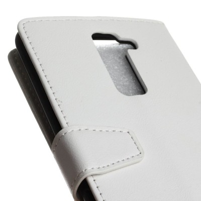LG K8 (K350N) atverčiamas baltas odinis dėklas - piniginė / Priedai.lt