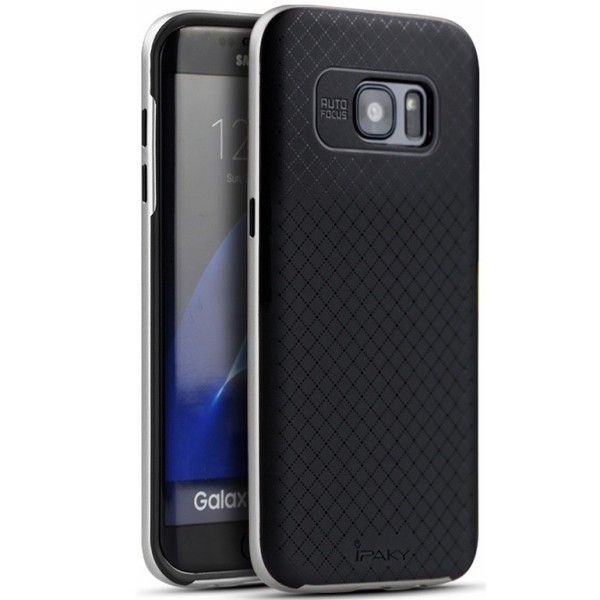 „IPAKY“ kieto silikono (TPU) dėklas - juodas / sidabrinis (Galaxy S7 Edge)