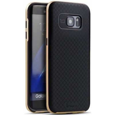 Samsung Galaxy S7 Edge (G935) „IPAKY“ kieto silikono TPU juodas (auksiniais apvadais) dėklas - nugarėlė / Priedai.lt