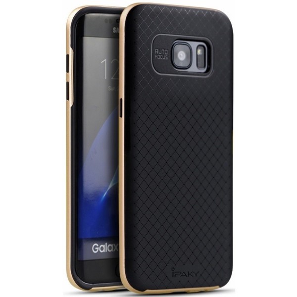 „IPAKY“ kieto silikono (TPU) dėklas - juodas / auksinis (Galaxy S7 Edge)