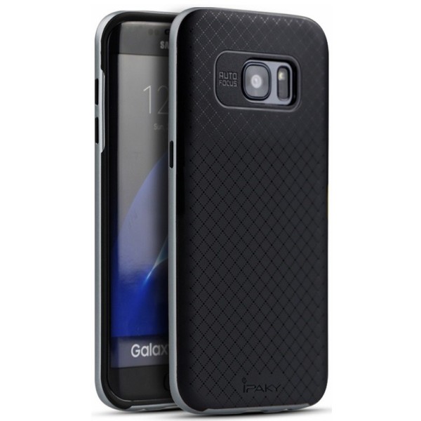 „IPAKY“ kieto silikono (TPU) dėklas - juodas / pilkas (Galaxy S7 Edge)