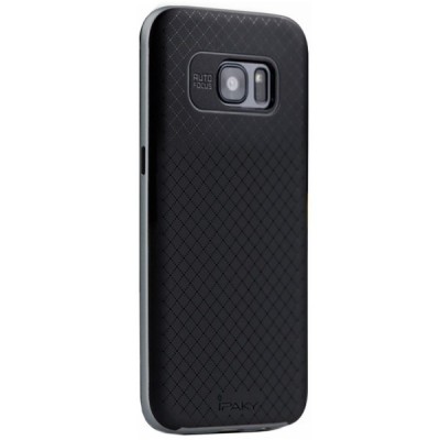 Samsung Galaxy S7 Edge (G935) „IPAKY“ kieto silikono TPU juodas (pilkais apvadais) dėklas - nugarėlė / Priedai.lt