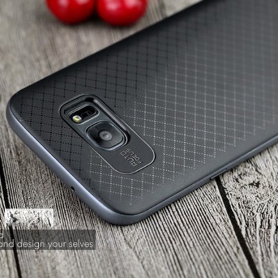 Samsung Galaxy S7 Edge (G935) „IPAKY“ kieto silikono TPU juodas (pilkais apvadais) dėklas - nugarėlė / Priedai.lt