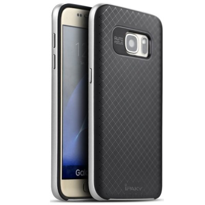 Samsung Galaxy S7 (G930) „IPAKY“ kieto silikono TPU juodas (sidabriniais apvadais) dėklas - nugarėlė / Priedai.lt