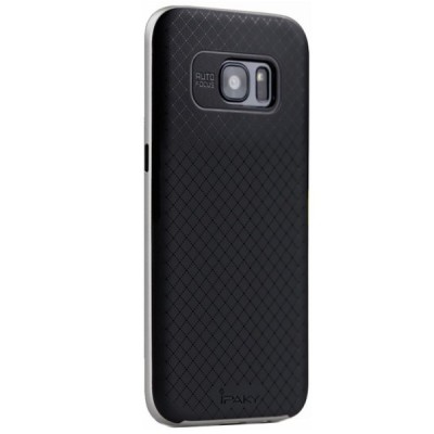 Samsung Galaxy S7 (G930) „IPAKY“ kieto silikono TPU juodas (sidabriniais apvadais) dėklas - nugarėlė / Priedai.lt