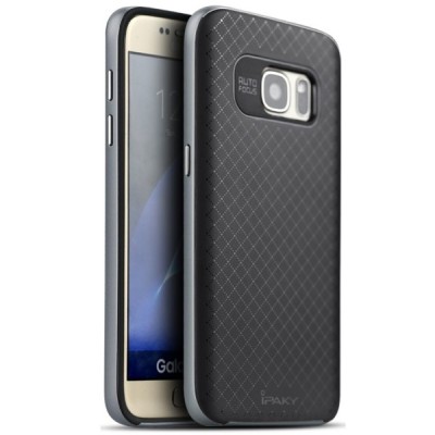 Samsung Galaxy S7 (G930) „IPAKY“ kieto silikono TPU juodas (pilkais apvadais) dėklas - nugarėlė / Priedai.lt