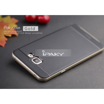 Samsung Galaxy A5 (2016) A510 „IPAKY“ kieto silikono TPU juodas (auksiniais apvadais) dėklas - nugarėlė / Priedai.lt
