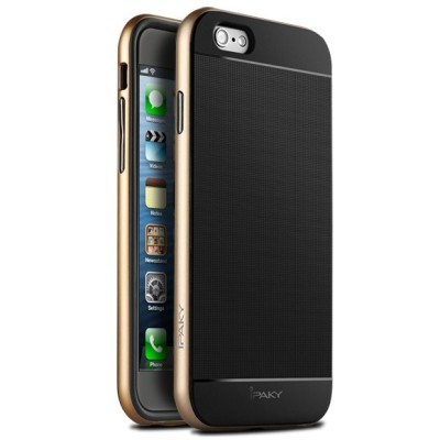 Apple iPhone 6 / 6s „IPAKY“ kieto silikono TPU juodas (auksiniais apvadais) dėklas - nugarėlė / Priedai.lt