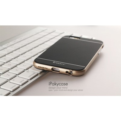 Apple iPhone 6 / 6s „IPAKY“ kieto silikono TPU juodas (auksiniais apvadais) dėklas - nugarėlė / Priedai.lt