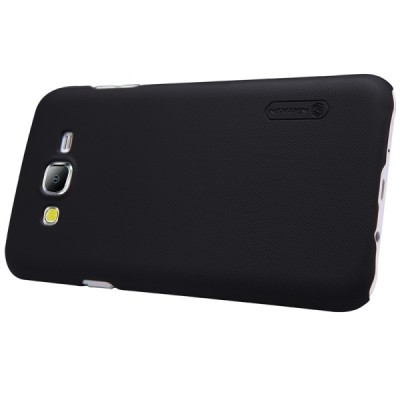 Samsung Galaxy J7 (J700) Nillkin Frosted Shield juodas plastikinis dėklas + apsauginė ekrano plėvelė / Priedai.lt